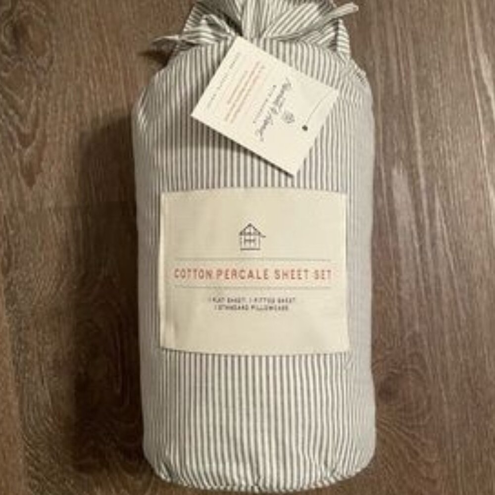 COPY - 4pc Full Cotton Percale Microstripe Sheet Set Railroad Gray/White - Hear…